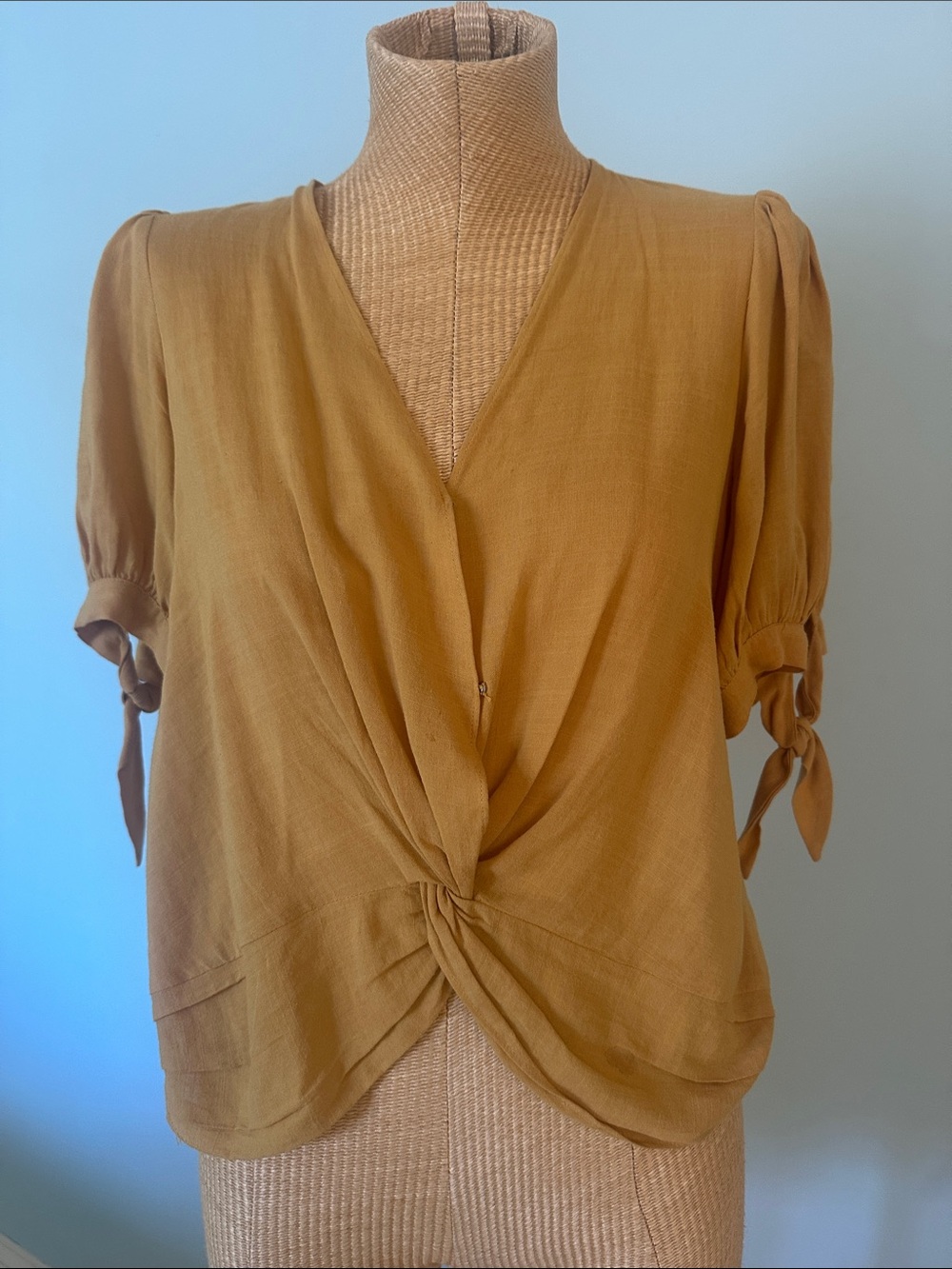 Heartloom Twist-Front Short Sleeve Blouse - Mustard